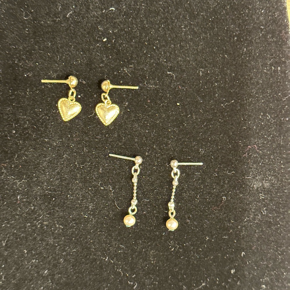 Gold Heart and Pearl Drop Stud Earring Set - Women Jewelry
